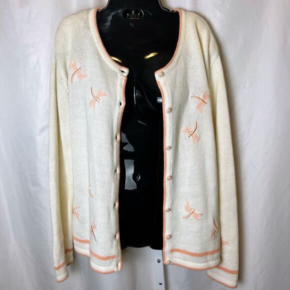 Vintage C&B Women’s M Cardigan Dragonfly Embroidered Ivory Peach Y2K Cottagecore - Picture 10 of 10